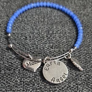 Blue Beaded Bracelet with Silver Toned‎ Charms